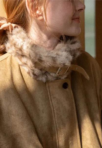 Leopard Print Faux Fur Collar Short Jacket