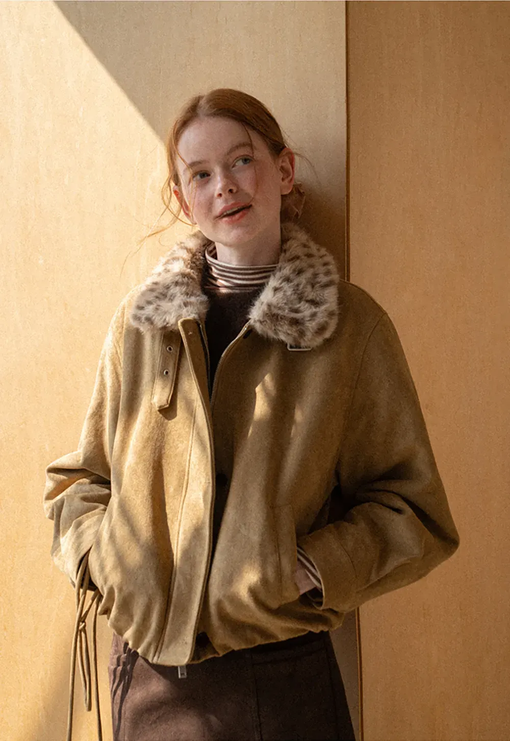 Leopard Print Faux Fur Collar Short Jacket