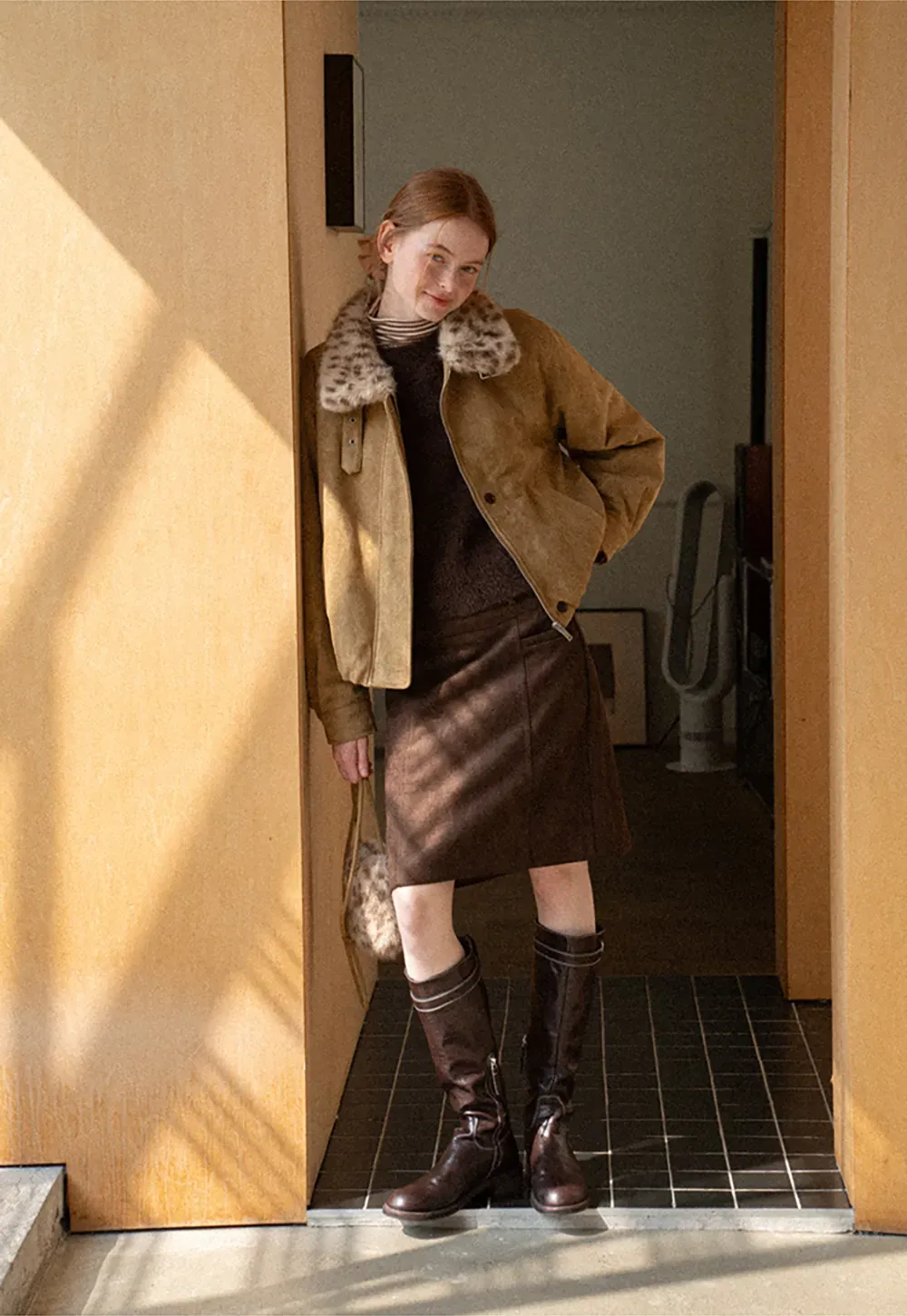 Leopard Print Faux Fur Collar Short Jacket