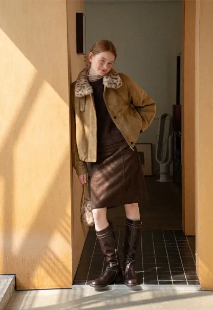 Leopard Print Faux Fur Collar Short Jacket