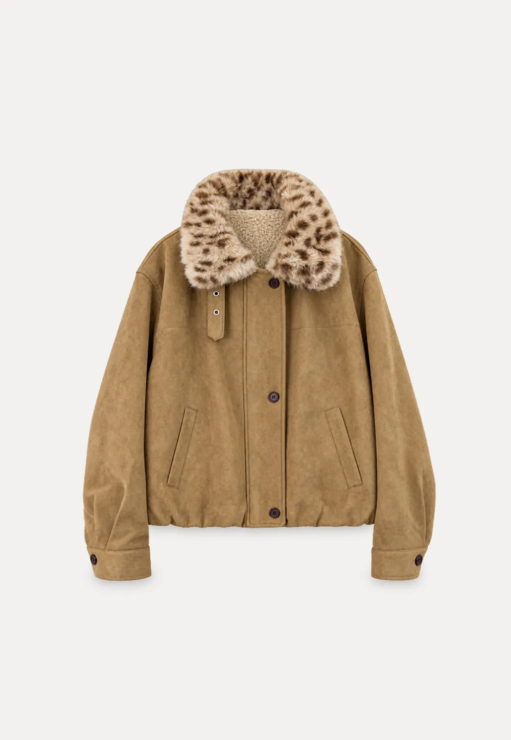 Leopard Print Faux Fur Collar Short Jacket