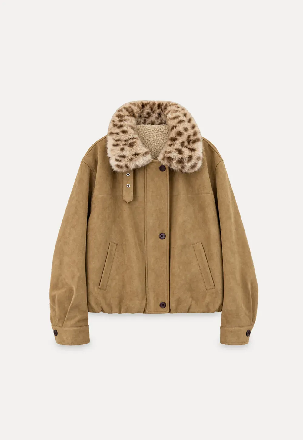 Leopard Print Faux Fur Collar Short Jacket