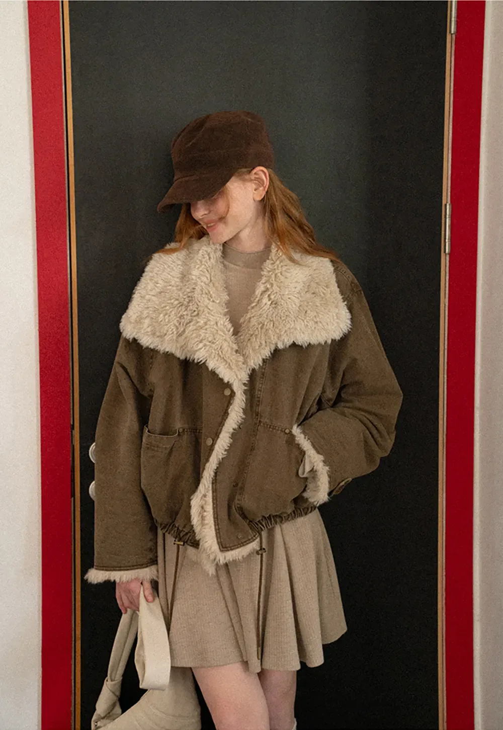 Shearling Trimmed Oversized Short Jacket