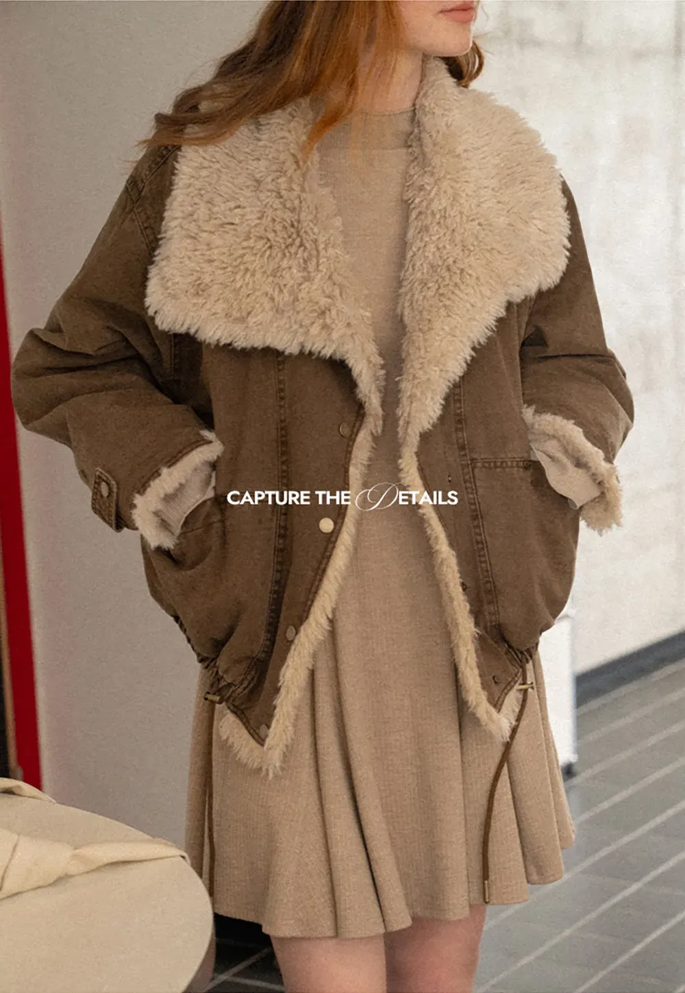 Shearling Trimmed Oversized Short Jacket