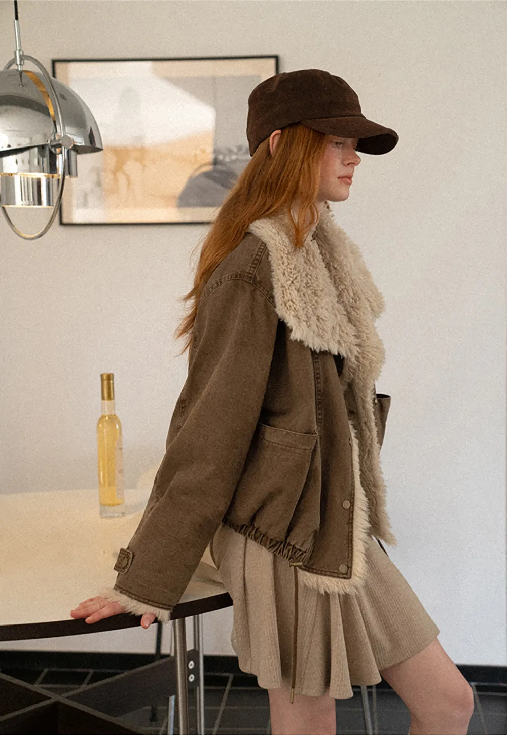 Shearling Trimmed Oversized Short Jacket