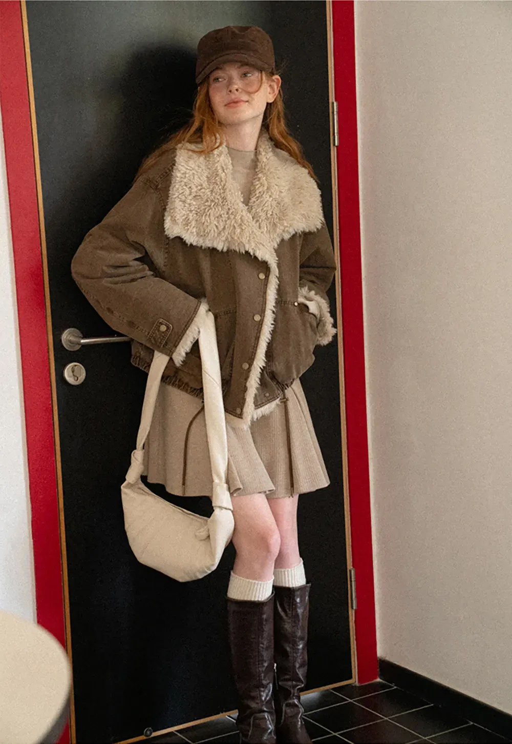 Shearling Trimmed Oversized Short Jacket