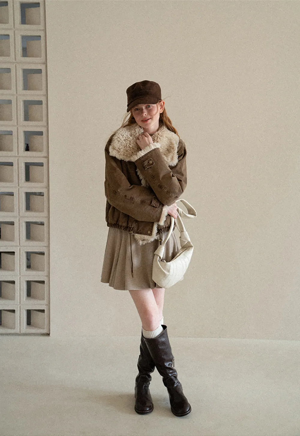 Shearling Trimmed Oversized Short Jacket