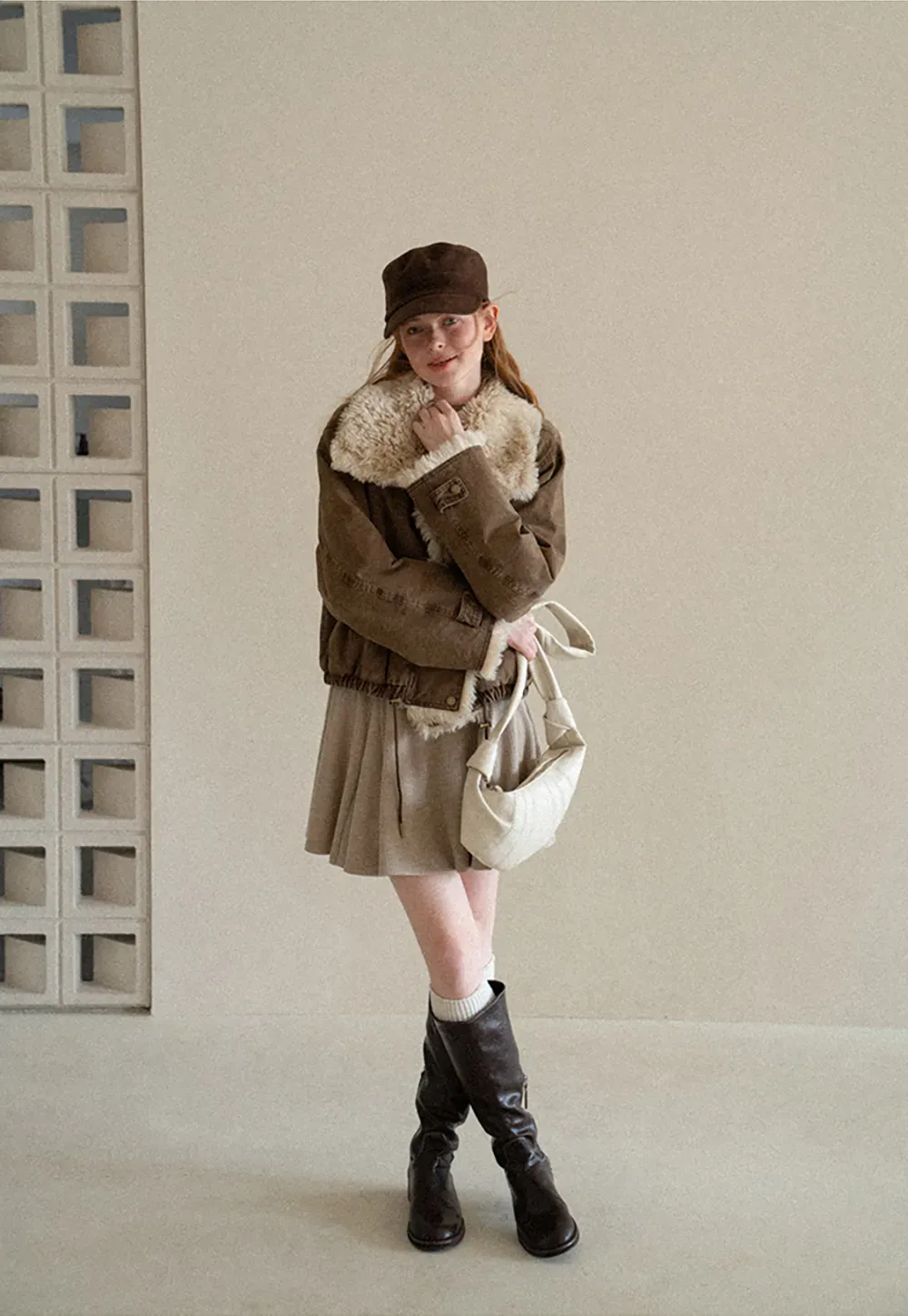 Shearling Trimmed Oversized Short Jacket