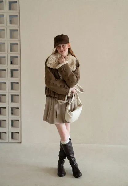 Shearling Trimmed Oversized Short Jacket