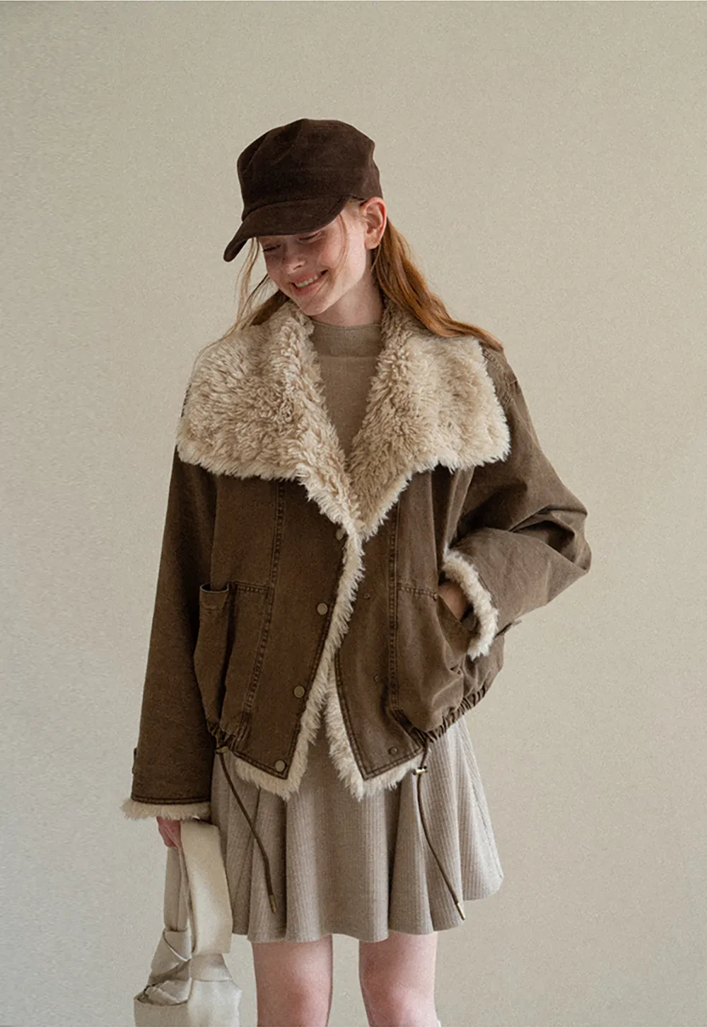 Shearling Trimmed Oversized Short Jacket