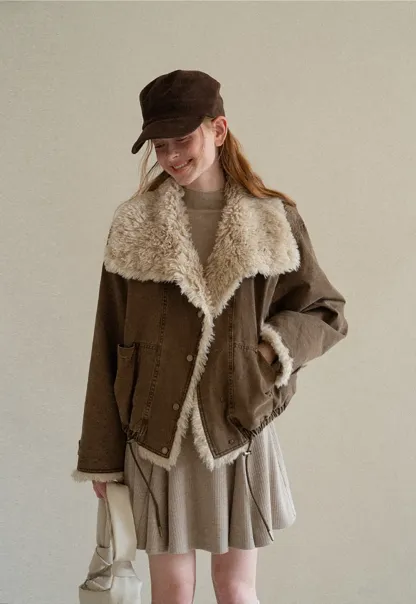 Shearling Trimmed Oversized Short Jacket