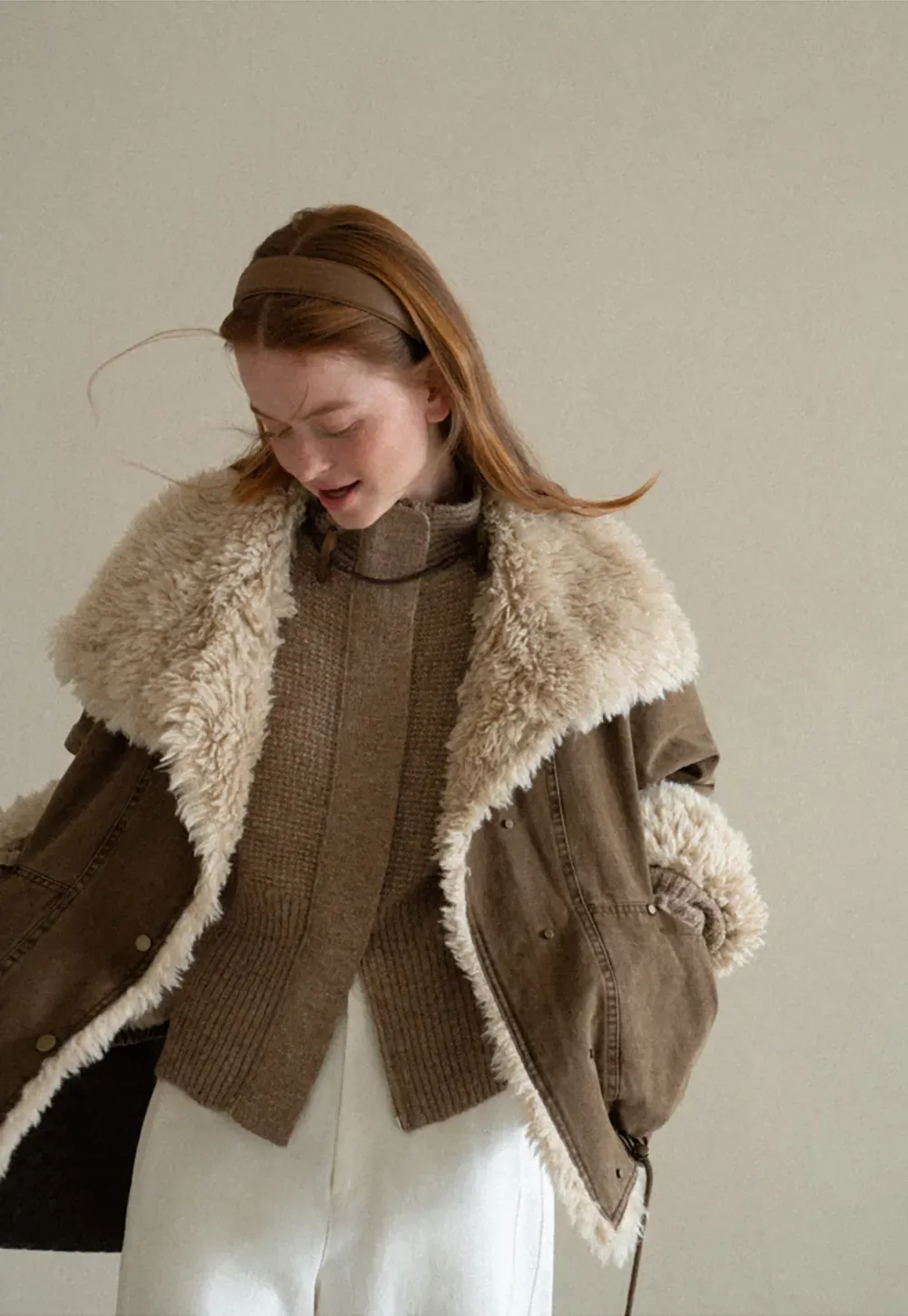 Shearling Trimmed Oversized Short Jacket
