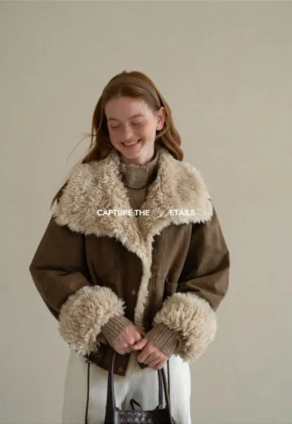 Shearling Trimmed Oversized Short Jacket