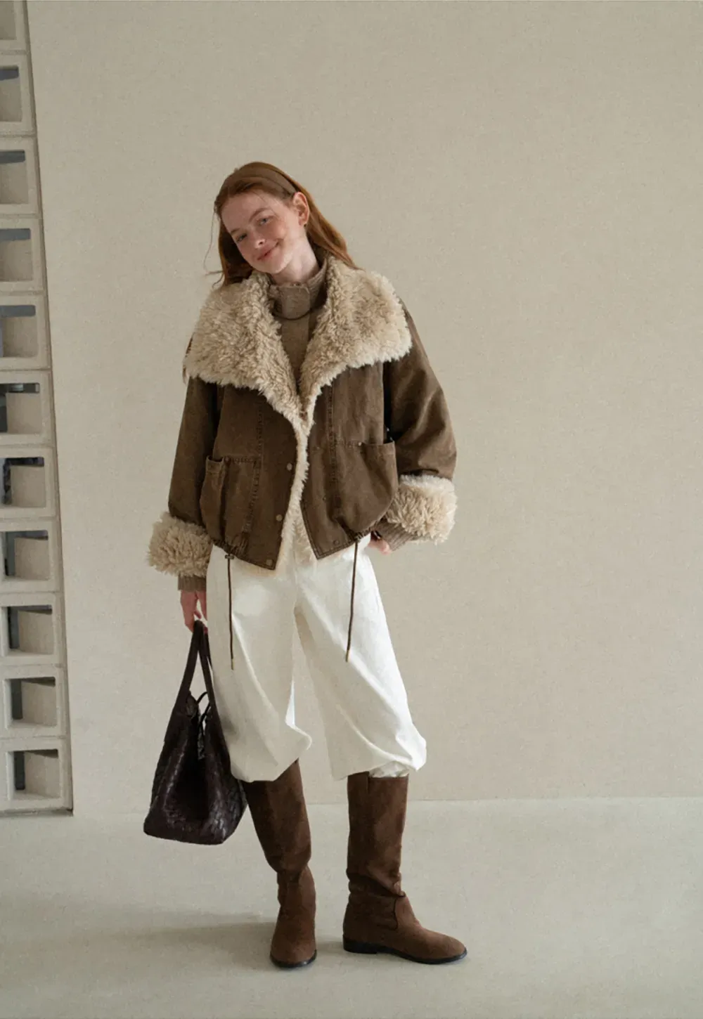 Shearling Trimmed Oversized Short Jacket