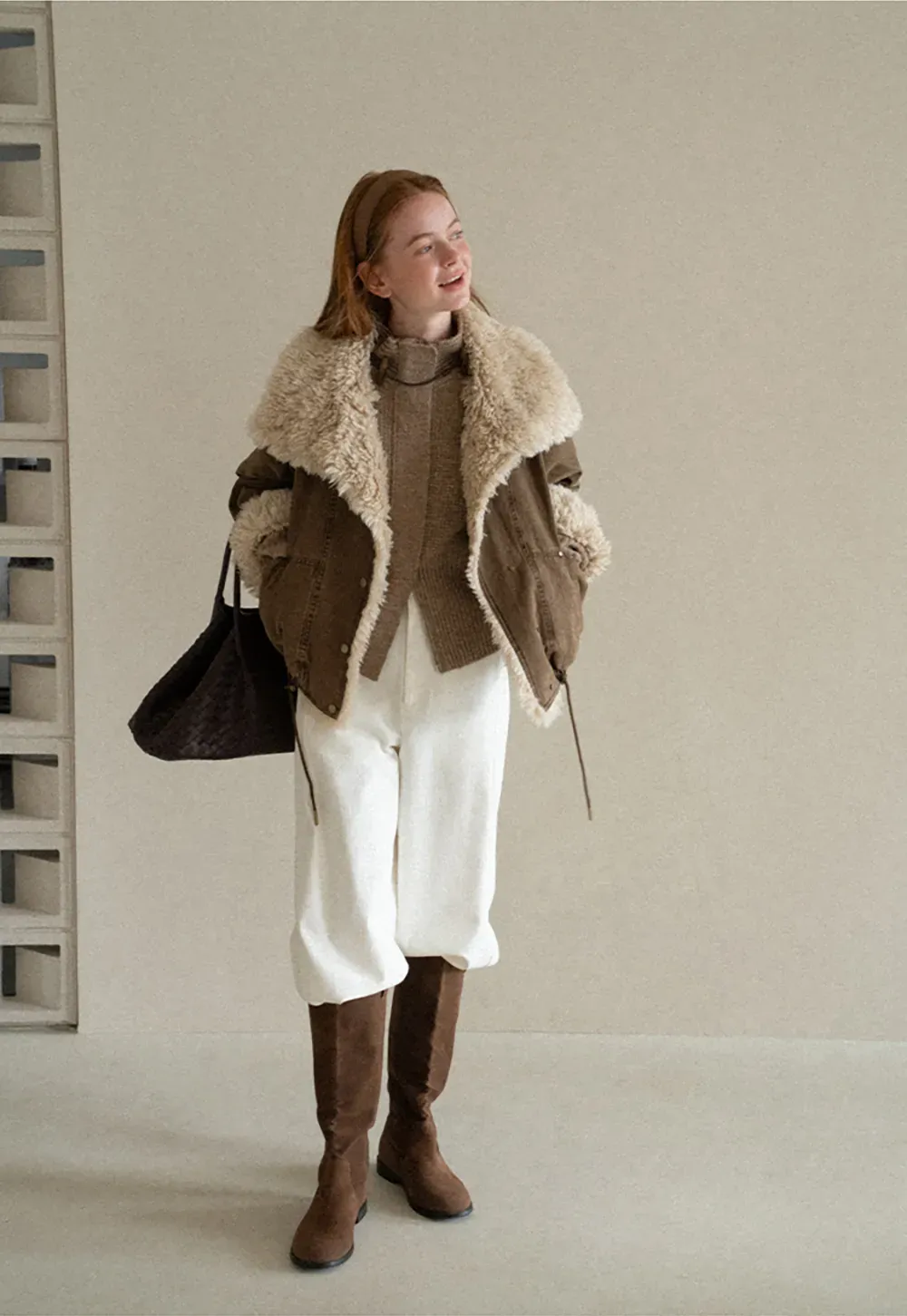 Shearling Trimmed Oversized Short Jacket
