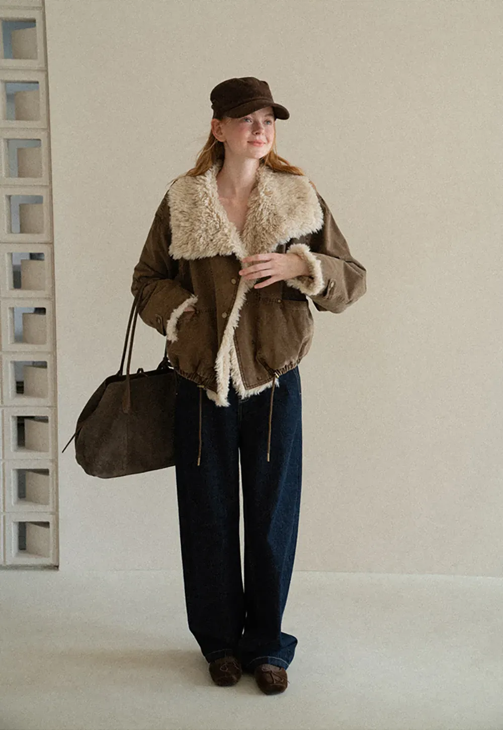 Shearling Trimmed Oversized Short Jacket