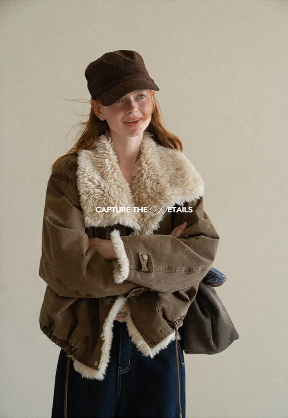 Shearling Trimmed Oversized Short Jacket