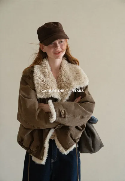 Shearling Trimmed Oversized Short Jacket
