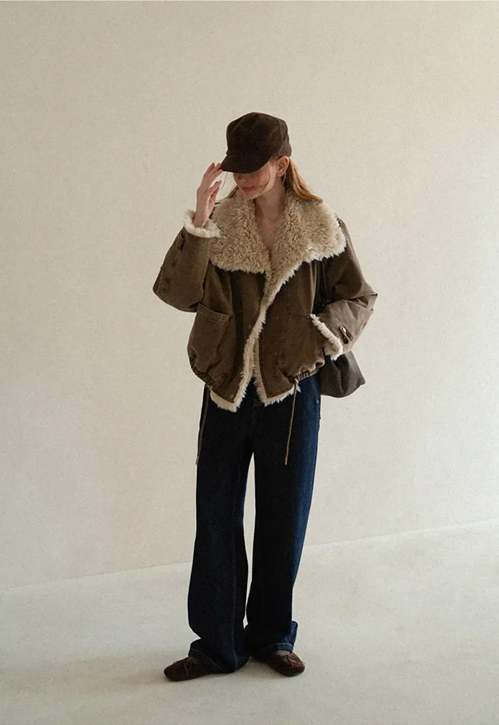 Shearling Trimmed Oversized Short Jacket