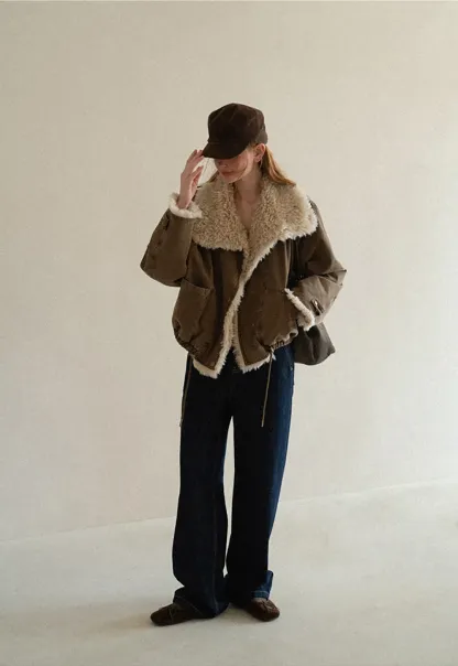 Shearling Trimmed Oversized Short Jacket