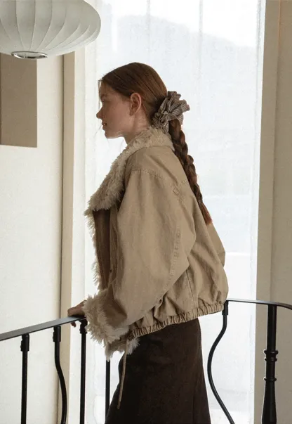 Shearling Trimmed Oversized Short Jacket