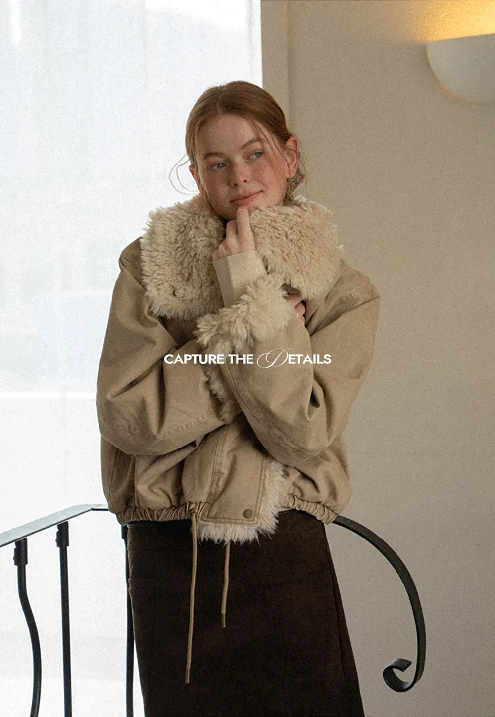 Shearling Trimmed Oversized Short Jacket