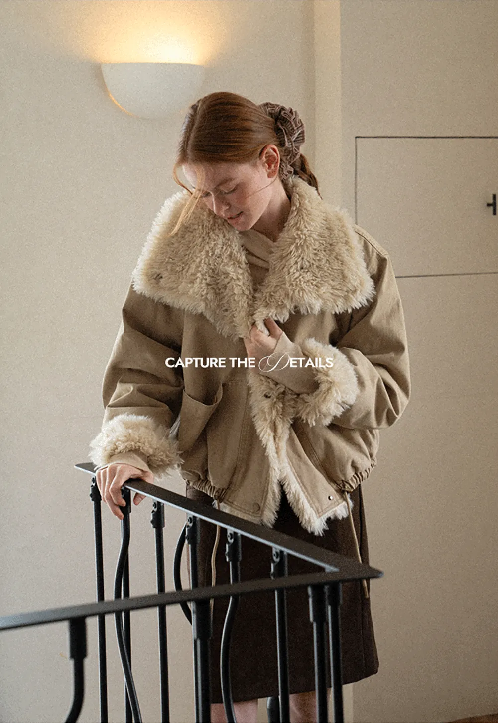 Shearling Trimmed Oversized Short Jacket