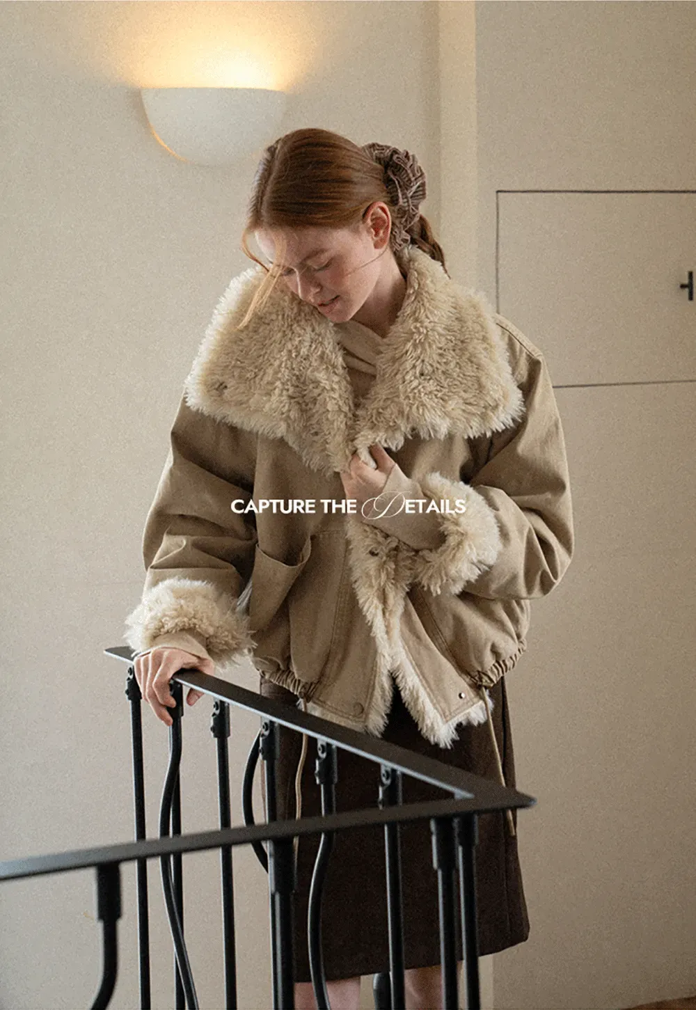 Shearling Trimmed Oversized Short Jacket
