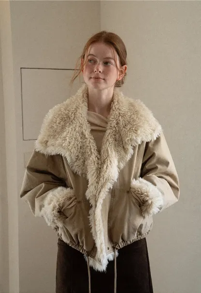 Shearling Trimmed Oversized Short Jacket