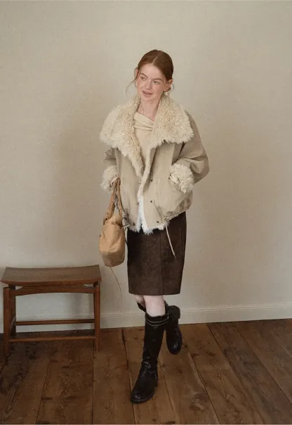 Shearling Trimmed Oversized Short Jacket