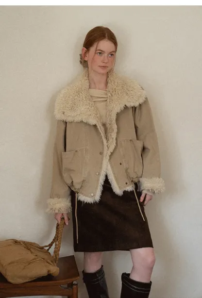Shearling Trimmed Oversized Short Jacket