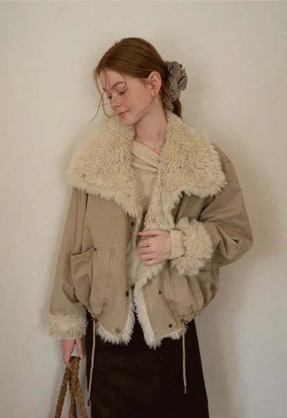 Shearling Trimmed Oversized Short Jacket