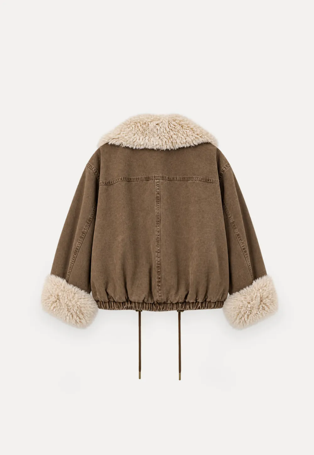 Shearling Trimmed Oversized Short Jacket