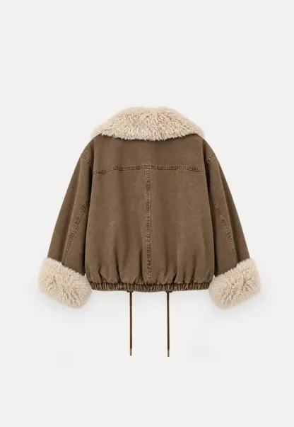 Shearling Trimmed Oversized Short Jacket