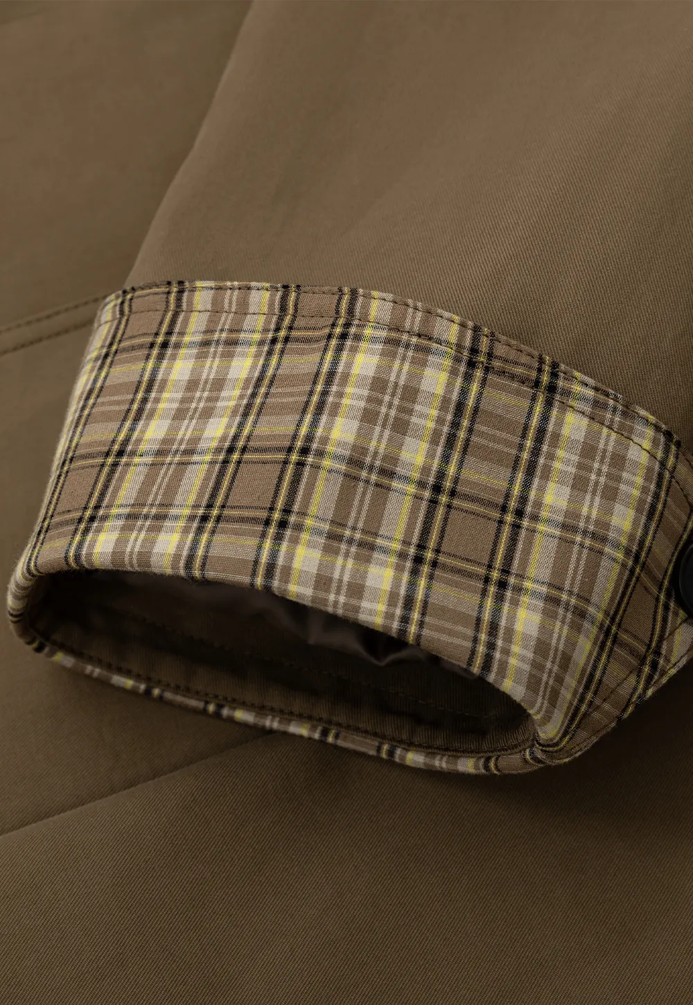 Double Breasted Trench Coat with Plaid Cuff Detail
