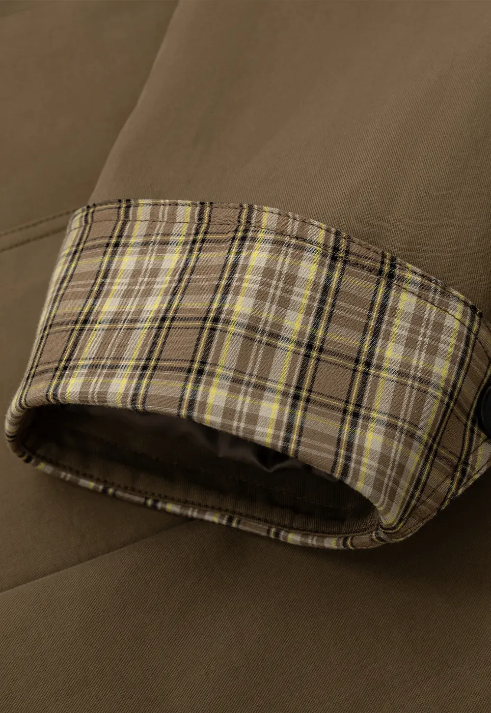 Double Breasted Trench Coat with Plaid Cuff Detail