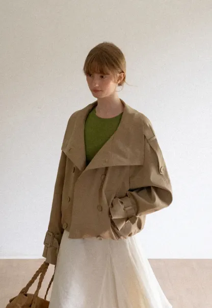 Oversized Cropped Trench Coat with Asymmetrical Lapel