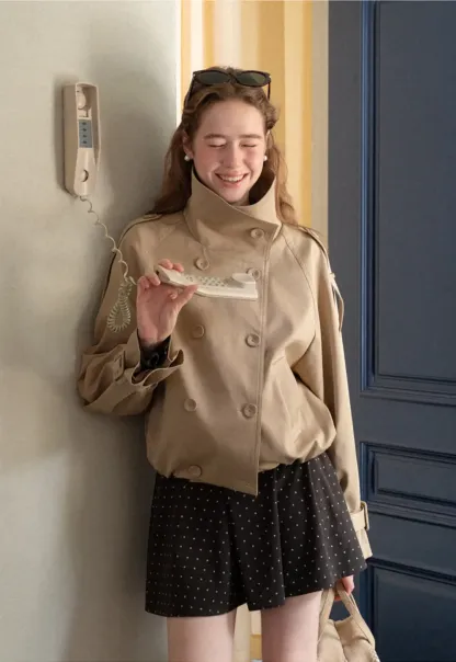 Oversized Cropped Trench Coat with Asymmetrical Lapel