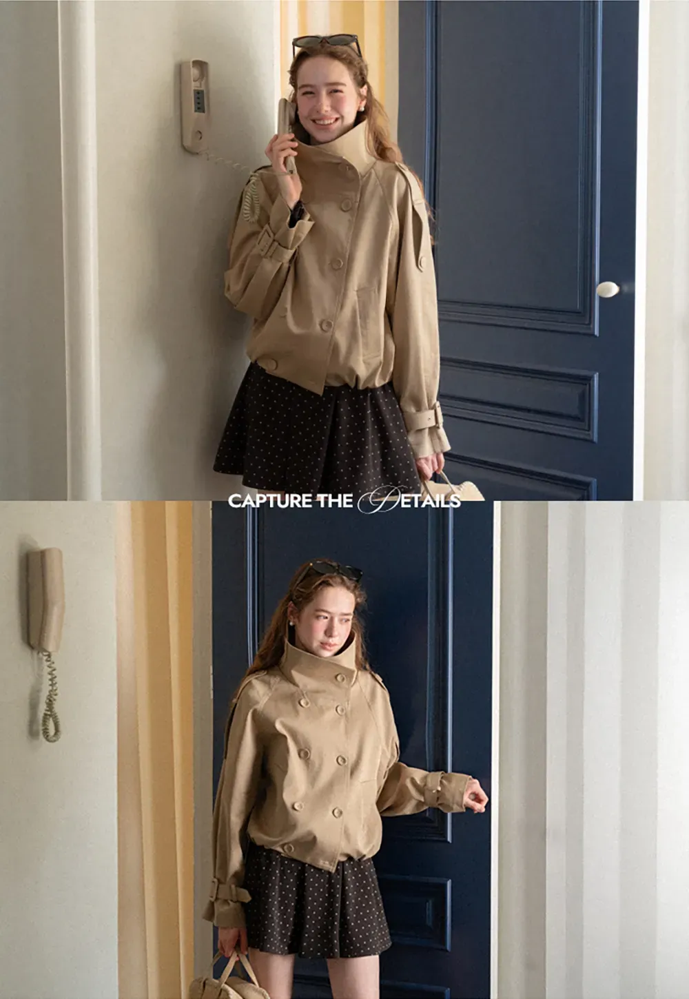 Oversized Cropped Trench Coat with Asymmetrical Lapel