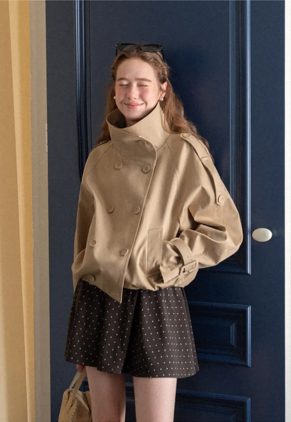 Oversized Cropped Trench Coat with Asymmetrical Lapel