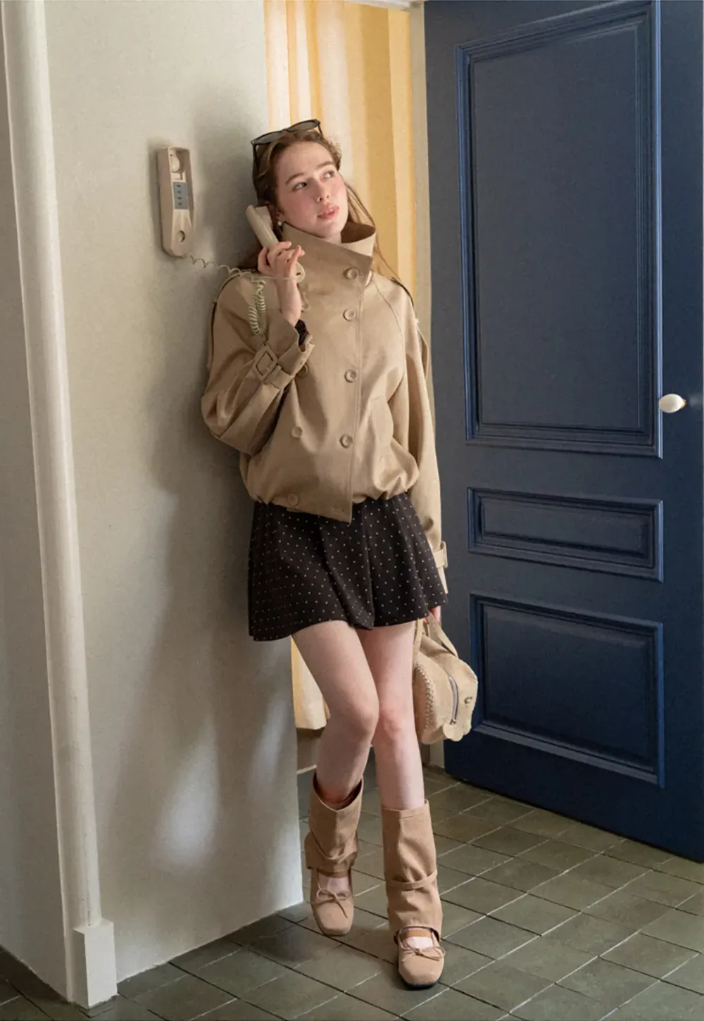 Oversized Cropped Trench Coat with Asymmetrical Lapel