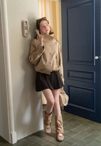 Oversized Cropped Trench Coat with Asymmetrical Lapel