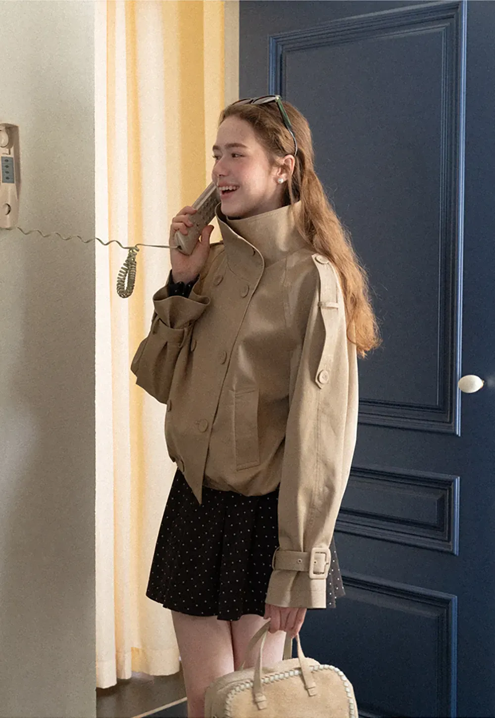 Oversized Cropped Trench Coat with Asymmetrical Lapel