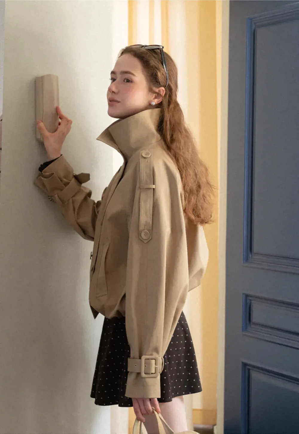 Oversized Cropped Trench Coat with Asymmetrical Lapel