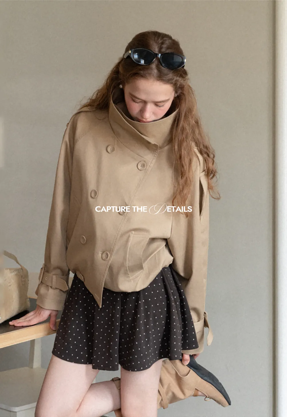 Oversized Cropped Trench Coat with Asymmetrical Lapel