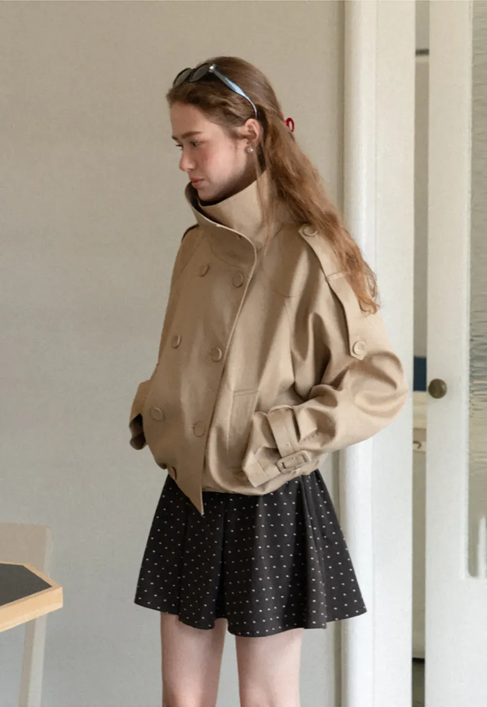 Oversized Cropped Trench Coat with Asymmetrical Lapel