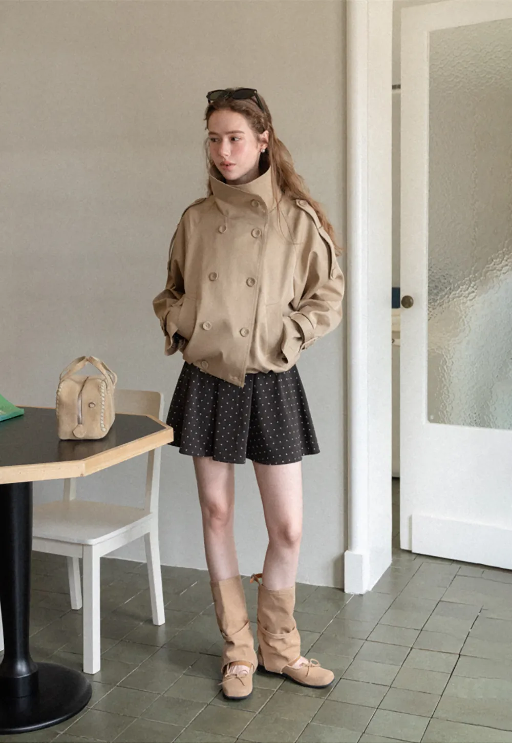 Oversized Cropped Trench Coat with Asymmetrical Lapel