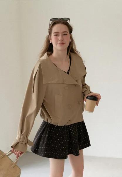 Oversized Cropped Trench Coat with Asymmetrical Lapel