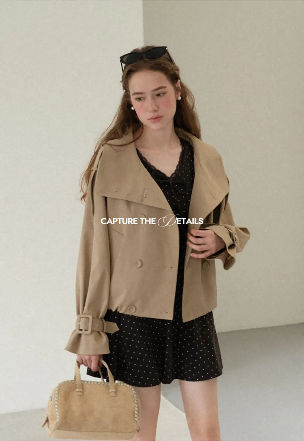 Oversized Cropped Trench Coat with Asymmetrical Lapel