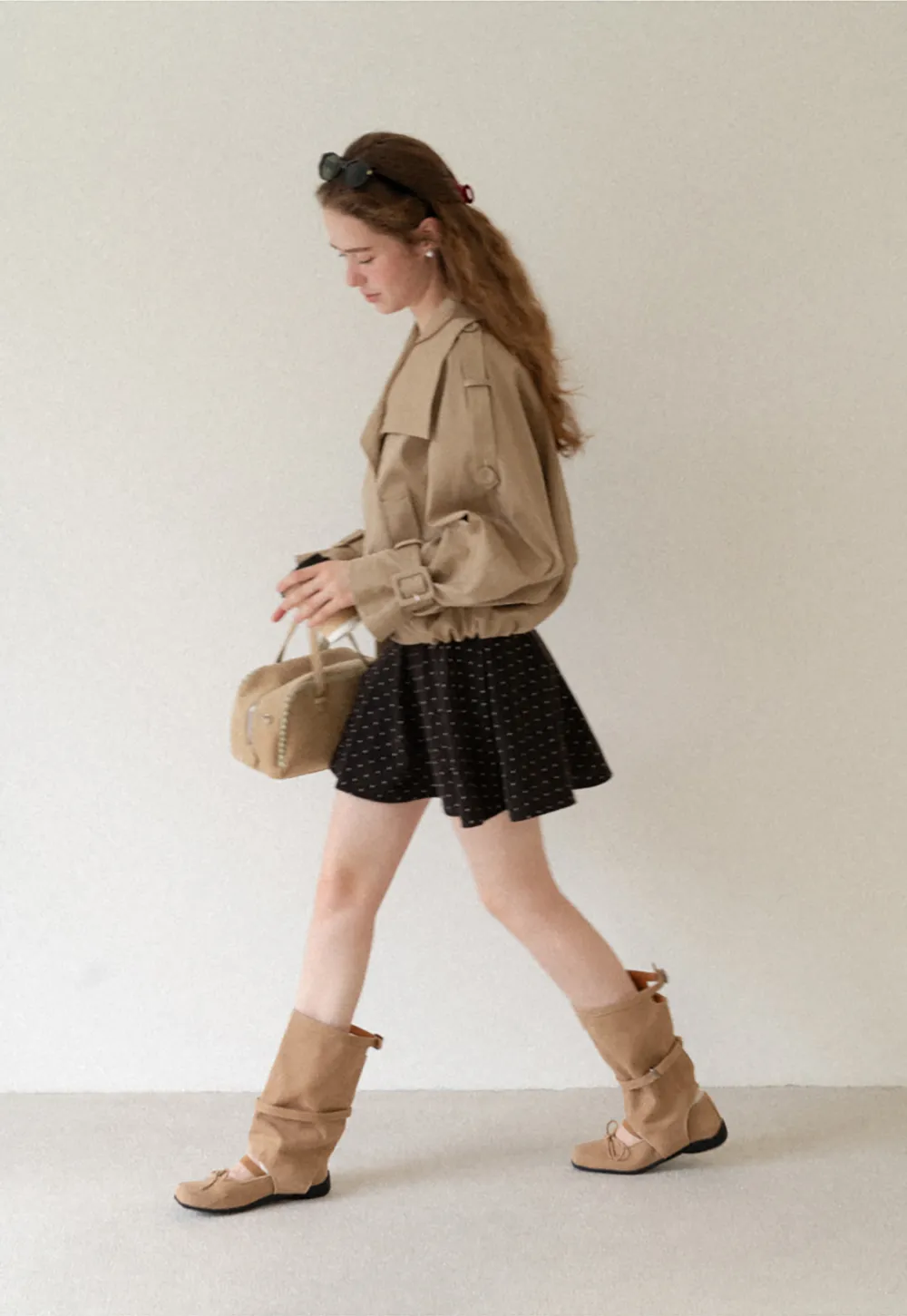 Oversized Cropped Trench Coat with Asymmetrical Lapel